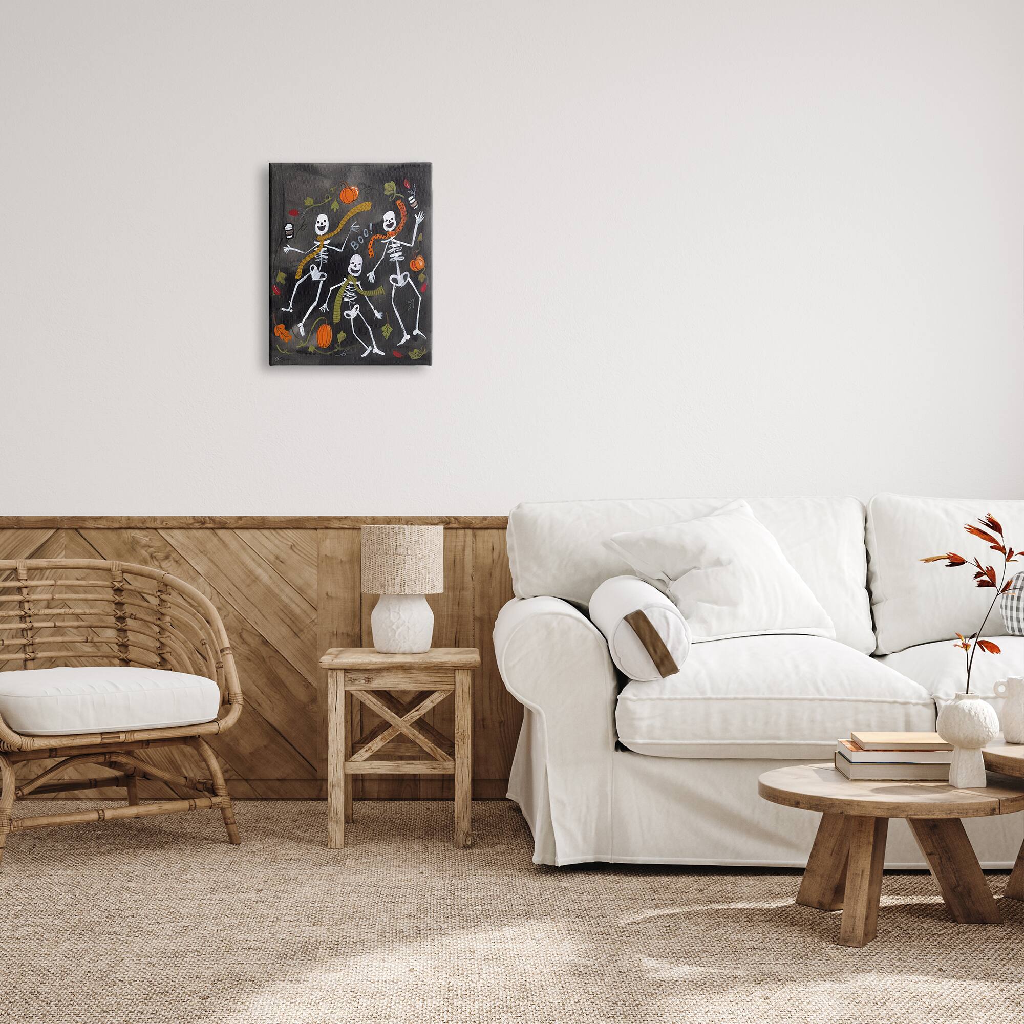Stupell Industries Autumn Skeletons with Coffee Canvas Wall Art